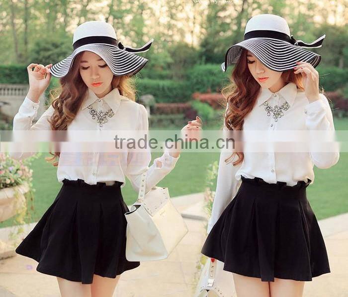 Wholesale summer panama paper straw hat striped lady floppy hat