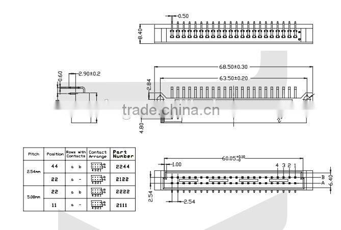 DIN41612 Connector With 2x22 Pin B Type