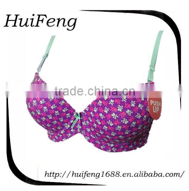 adult age group stripe satin and lace special pleated shoulder strap push up dot print bra