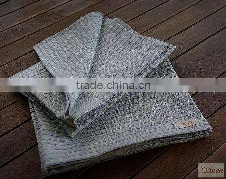 100% plain linen Natural fabric with blue stripes