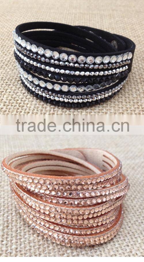 MBRL05 Hot selling 12 layers leather bling wrap crystal bracelet