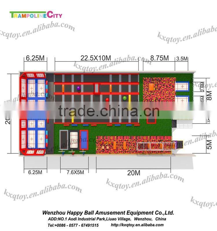 Customized design high jump indoor trampoline with dodge balls,slam dunk,sea balls,foam pit for adult and kids