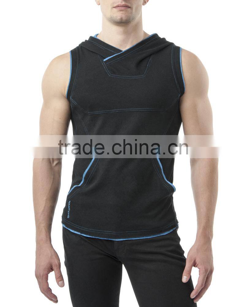 cotton french terry sleeveless hoody for men