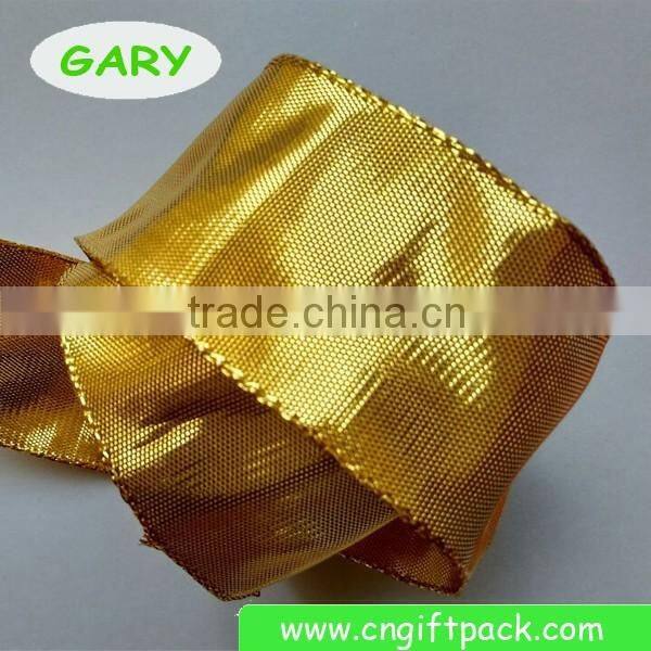 1-5/8" Gold Wire Edge Decorative Christmas Ribbon