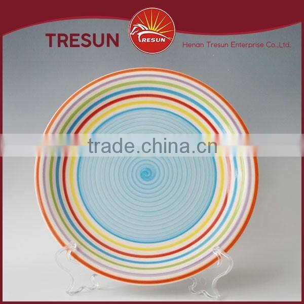 Hot Selling Red Strip Ceramic Handpainted Round Plate