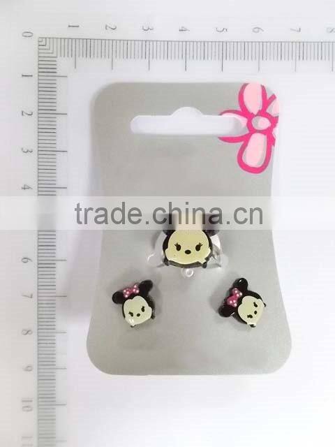 Cute acrylic micky mouse earring and ring set for children