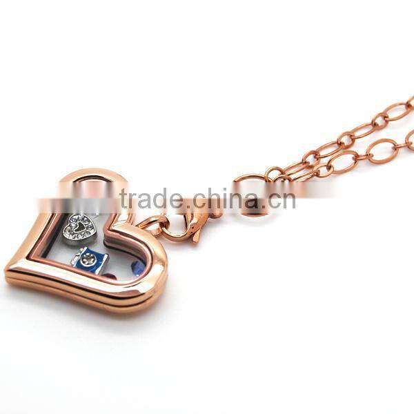 Dongguan manufacturer wholesale heart shaped locket necklace stainless steel floating glass magnetic gold locket jewelry