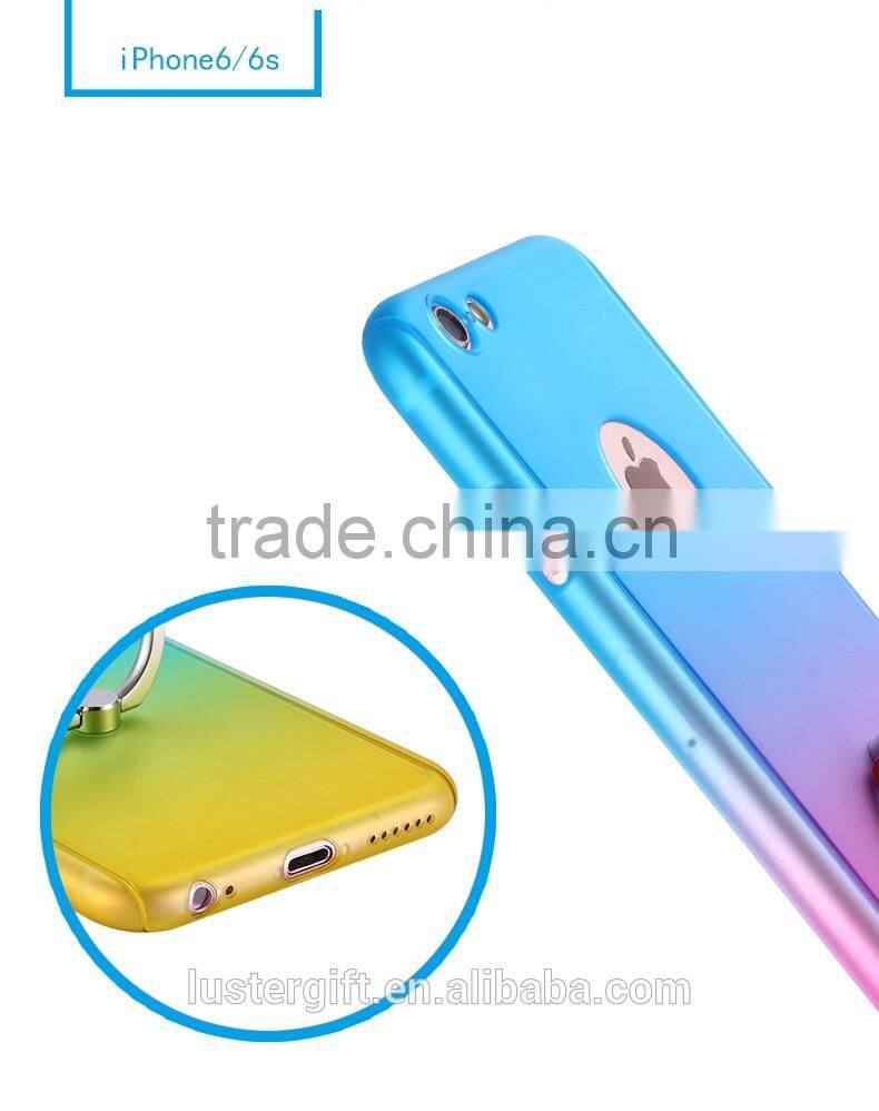3 in 1 Phone Case with Rotating Ring Kickstand Tempered Glass Screen protector 360 Full body Cover Case for iPhone 6 6S