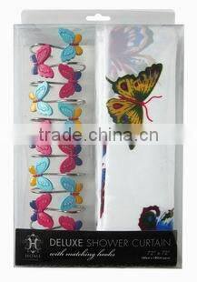 butterfly pattern design peva shower curtain with resin hooks