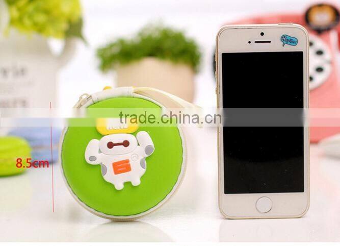 wholesale Zipper 3D custom cartoon big hero animal printing wallet pouch Cute rubber Silicone Emoji round shape euro coin purse
