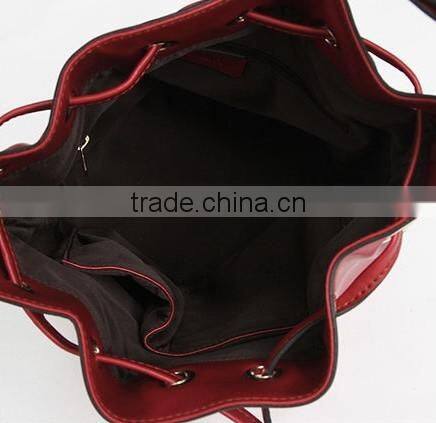 women PU leather Bucket bag fashion design rope closure cycling bag