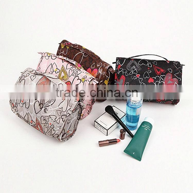 210D Nylon Plaid Floral Printing Toiletry Cosmetic Bag With Hanger