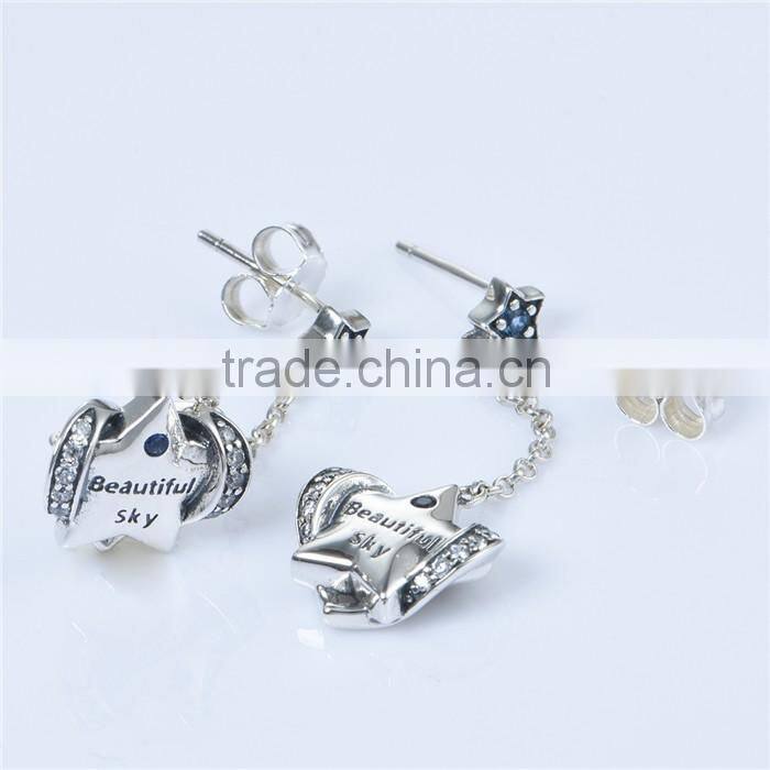 Long Fashion Design Raw Material Engraved Hanging Pave Diamond Earrings