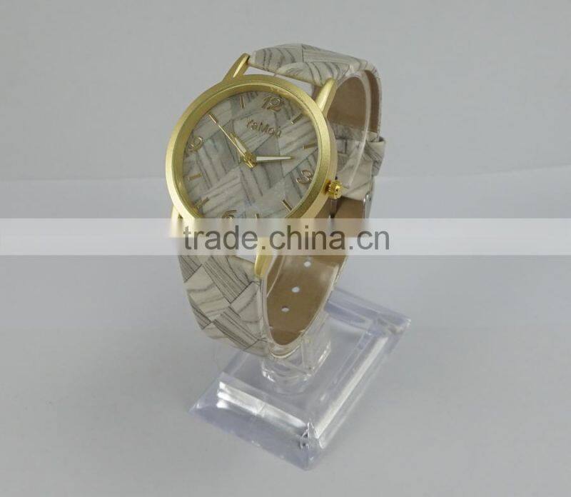 Cheap top sell leather WOODEN print fashion unisex wrist watches