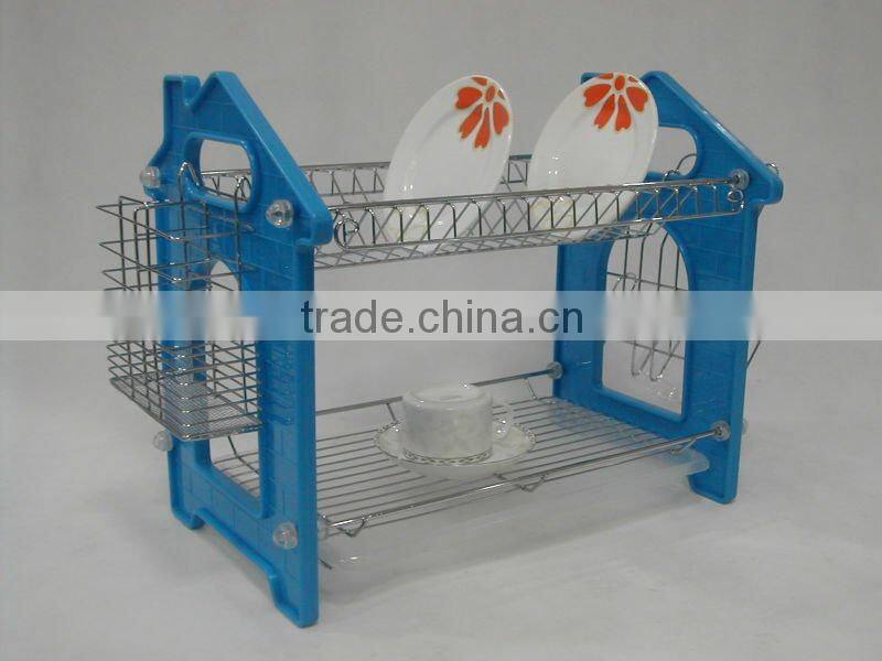 2 tier dish rack with 9 shape plastic side