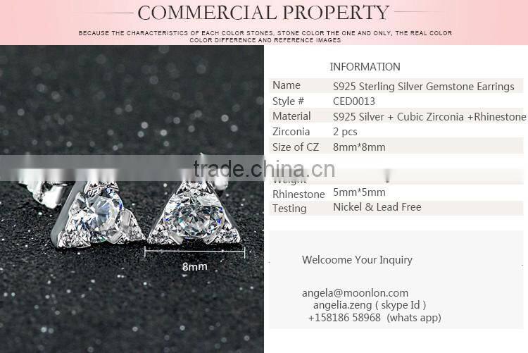 Fashion geometric figure sterling silver gemstone stud earrings for stylish women