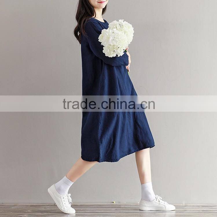 Fashion Autumn Loose Plus Size girl Maxi Dress Novelty Cotton Linen