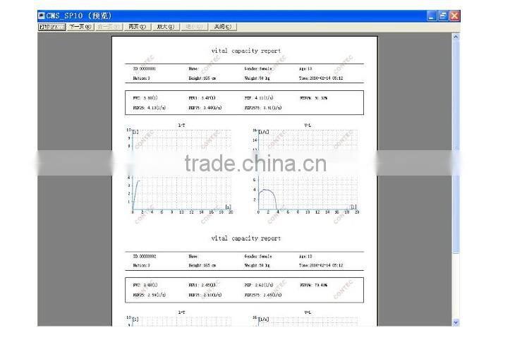 Electronic Digital Spirometer Lung Volume Device with PC Software Analysis By CE certified