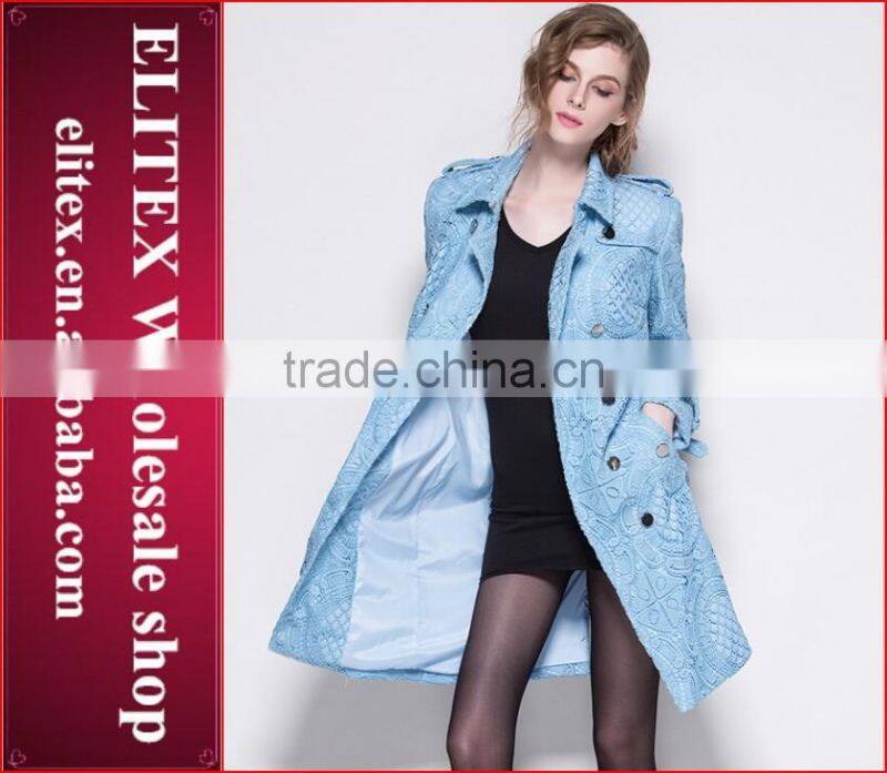 2015 HOT Unique Fashion Blue Jacquard ladies overcoat designs Winter Dress