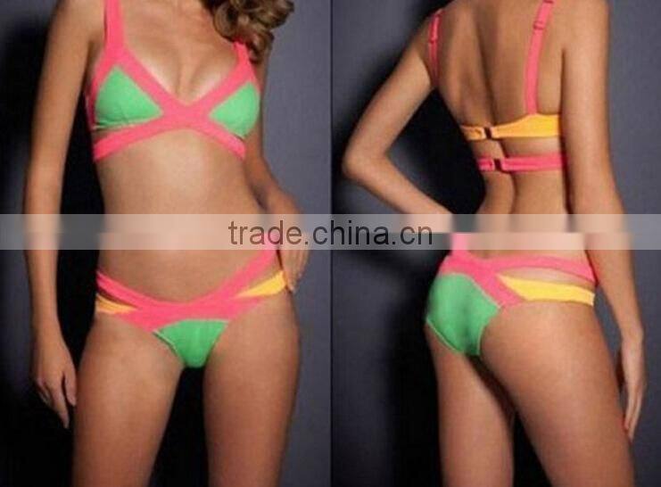 Wholesale 2015 New Sexy Women Bandage Strappy Bikini Set Mature Women Swimwear Push-up Padded Swimsuit