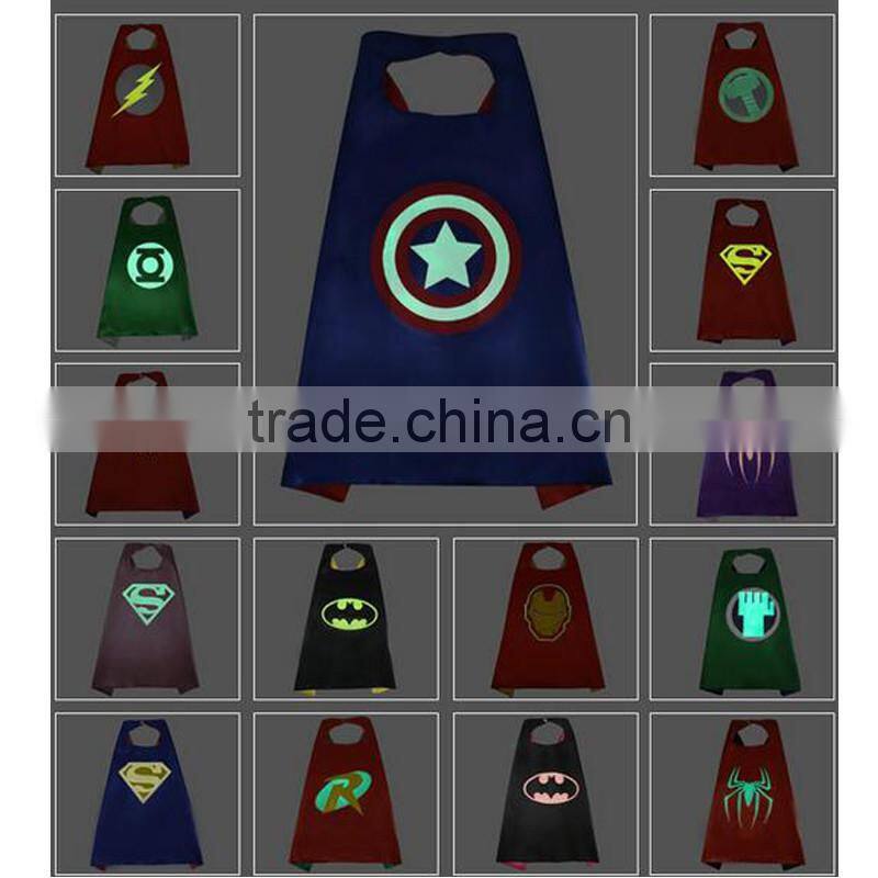 Quality Customized Luminous Logo Printing Glowing in Dark Superhero capes and mask