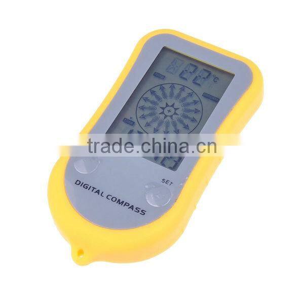 LCD Display Plastic Digital Compass Clock Thermometer Yellow and Silver