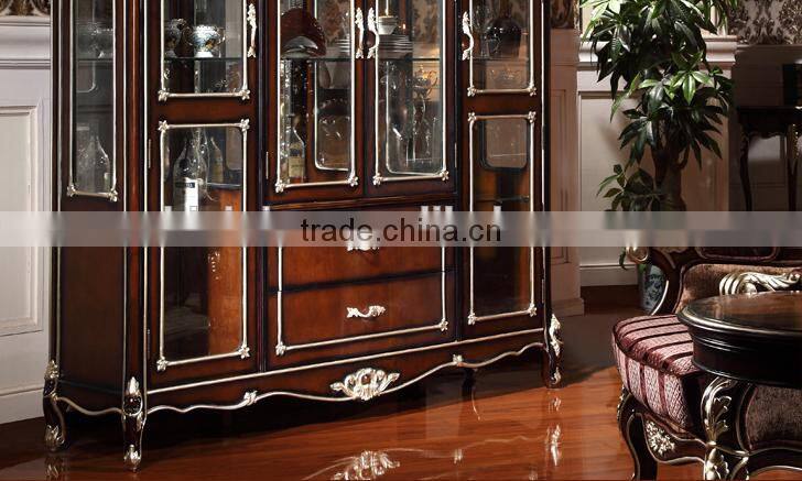 Luxury American Style Wine Cabinet, Royal Wood and Glass Showcase, Nice Hand Carving Display Cabinet (BF01-ML055)