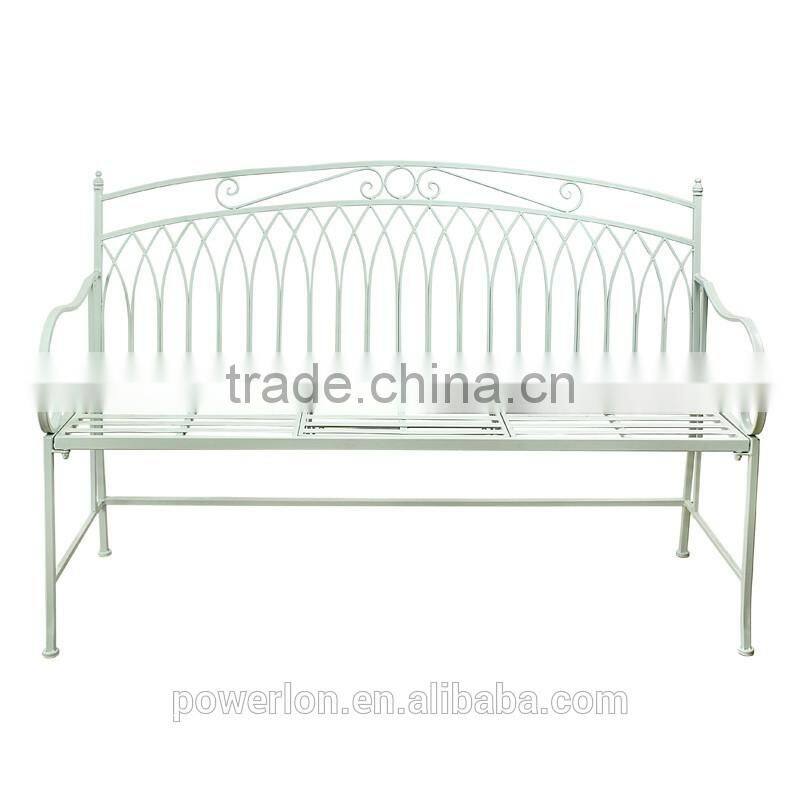 POWERLON Vintage Blue Iron Metal Bench with Small Table Outdoor Patio Benches