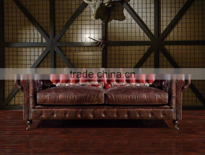 America style high end vintage retro style genuine leather sofa S106#