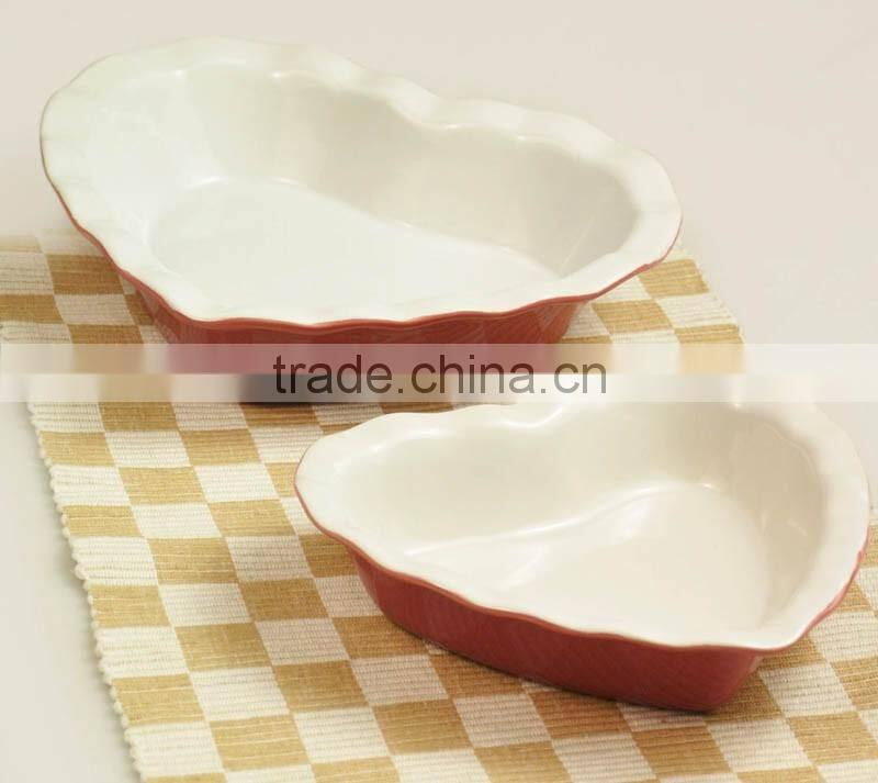 heart shape bake dish set, stoneware wih solid color