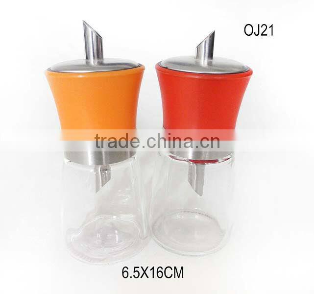 mini clear cylinder glass cruet bottle with spout