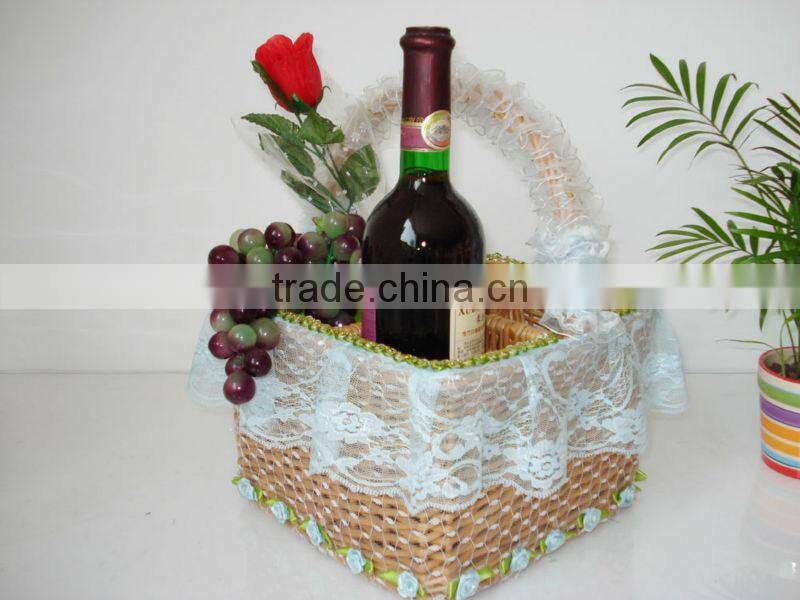 red wine packing willow basket/box with lovely lace
