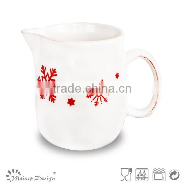 ceramic cheap stoneware snow design creamer