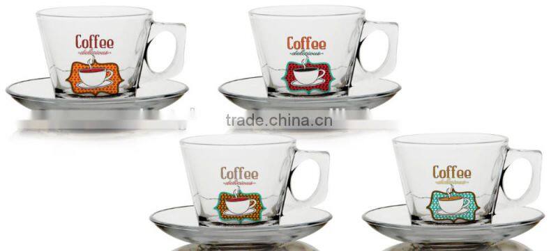4oz 6oz glass Caffe Latte mug set with saucer glass tea cup set