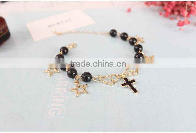 angel wing planet cross star charms bracelet pearl bead linked bracelet