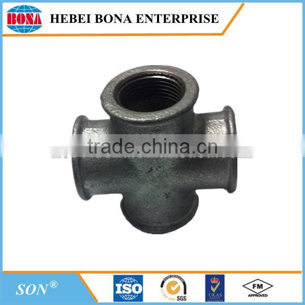 High quality galvanized malleable iron pipe fittings cross with competitive pirce