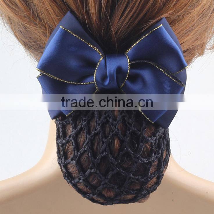 2016 New Arrived Chiffon Ribbon Hair Bow With Clip/Handmade Plain net Chiffon Bow Clip For Women