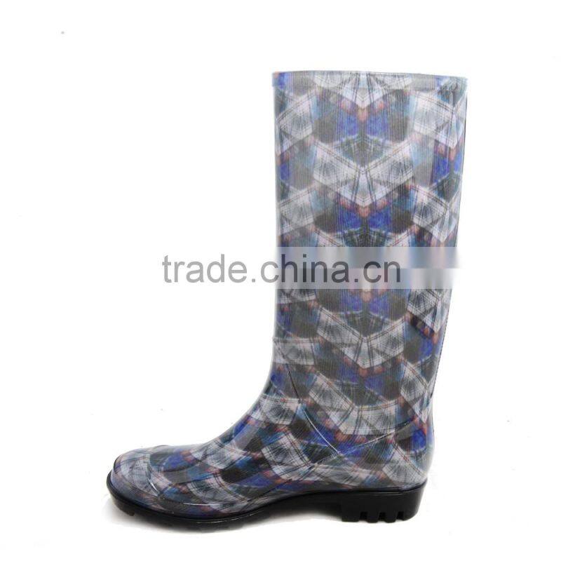 new prints fashion PVC rain boots with polyester lining waterproof boots