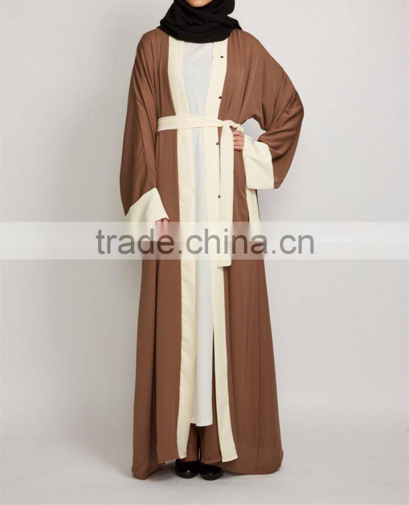 Asian clothing oem women latest burqa designs pictures Pop up buttons Caramel Open Jacket Abaya 2017