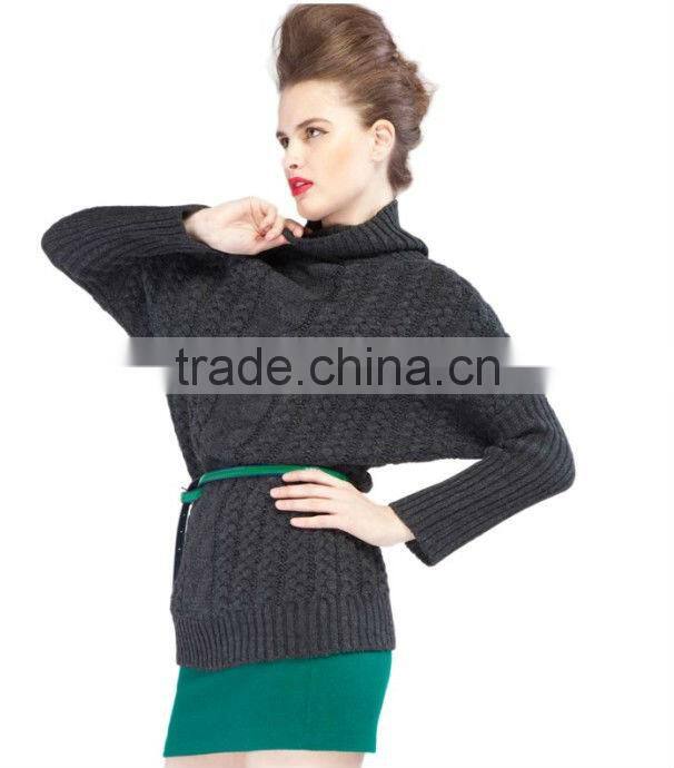 OEM ladies fashion high collar vantage woman slim pullover sweater