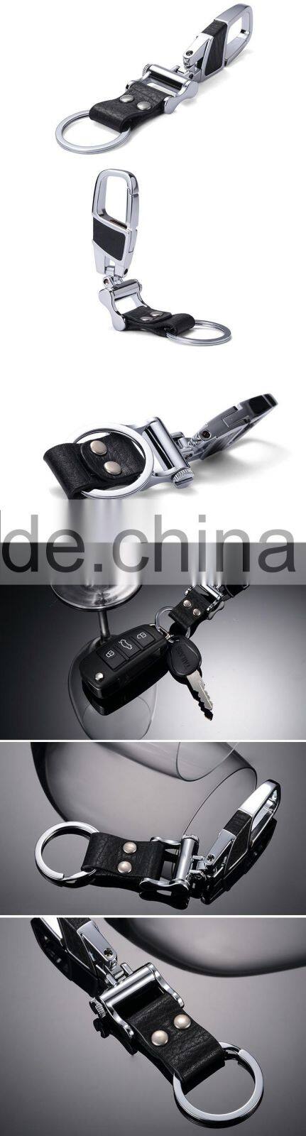 Top Selling Fashion Luxury Alloy Car Black Genuine Top Cow Leather Keychains High Quality Popular Silver Ring Gift Key Chain