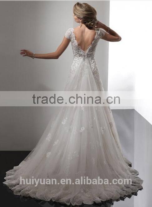 2016 cap sleeve sexy low back lace wedding dress pattern