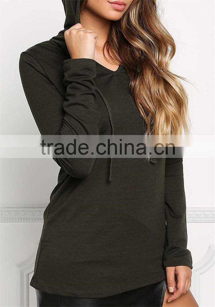 MGOO Factory Custom 2017 V Neck 100% Cotton Sweaters Olive Hooded Jersey Plain V Neck Long Sleeves