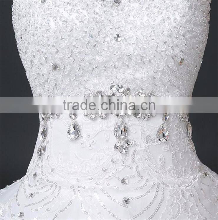 Sexy Bandeau Lace Beaded Cream Crepe Ruffles Weding Dress Pleated Corset Bodice Luxury Bridal Dress