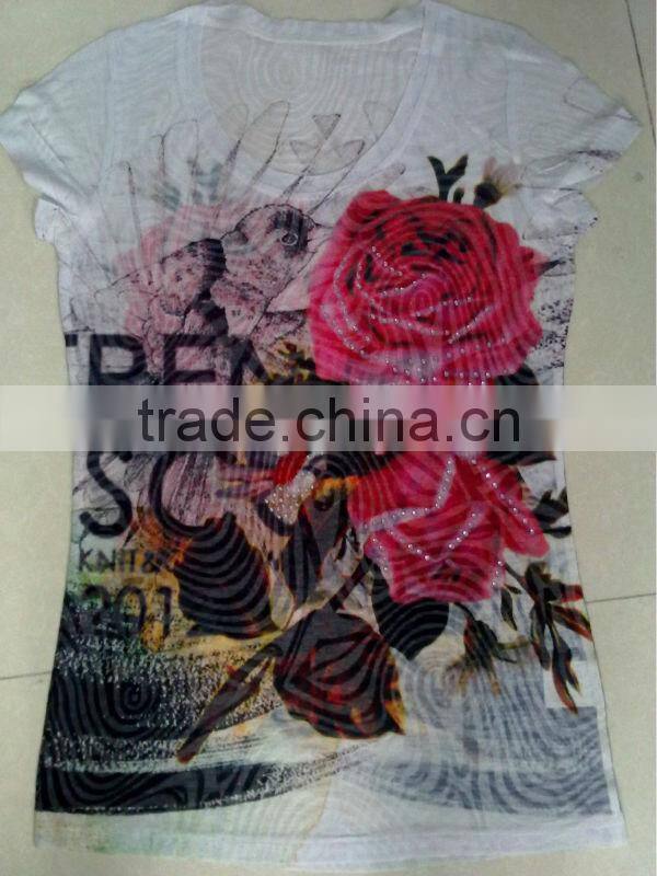 women's sublimation-printing short sleeve T-shirt with crystal