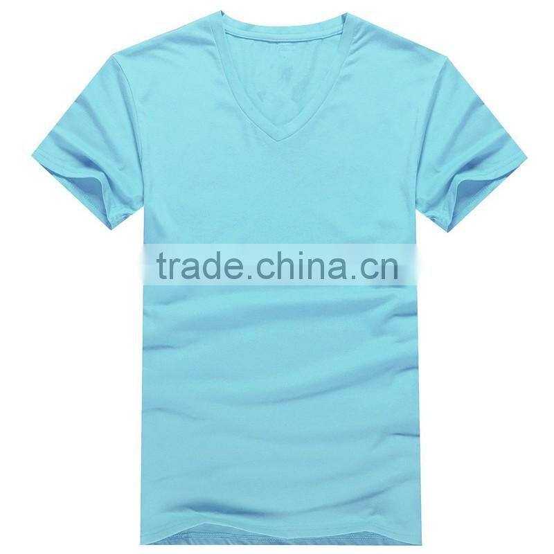 Custom plain short sleeve v-neck 100%cotton t-shirt for men