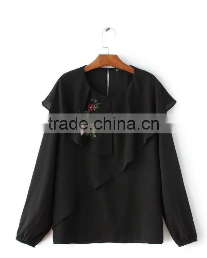 Runwaylover EY2373B Europe Style 2017 Ladies Fashion Falbala Embroidery Blouse