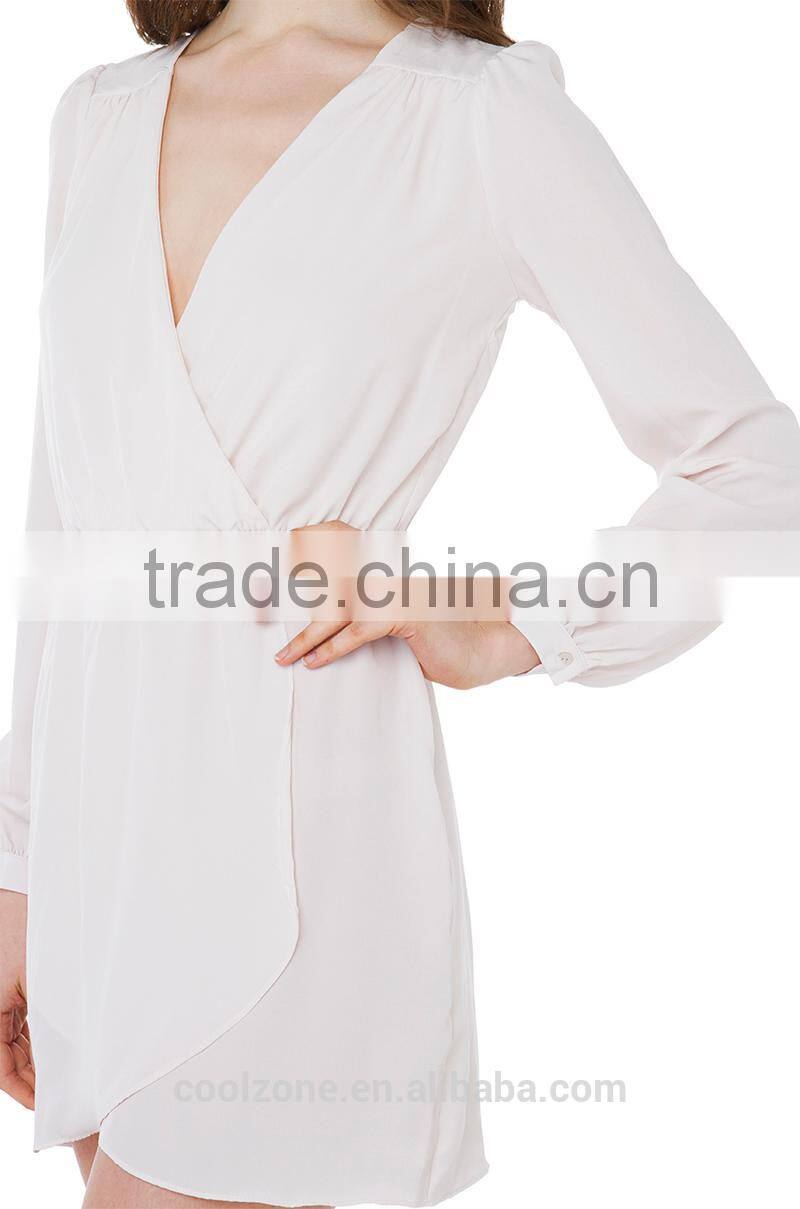 2015 New style v neck long sleeve chiffon sexy evening dress