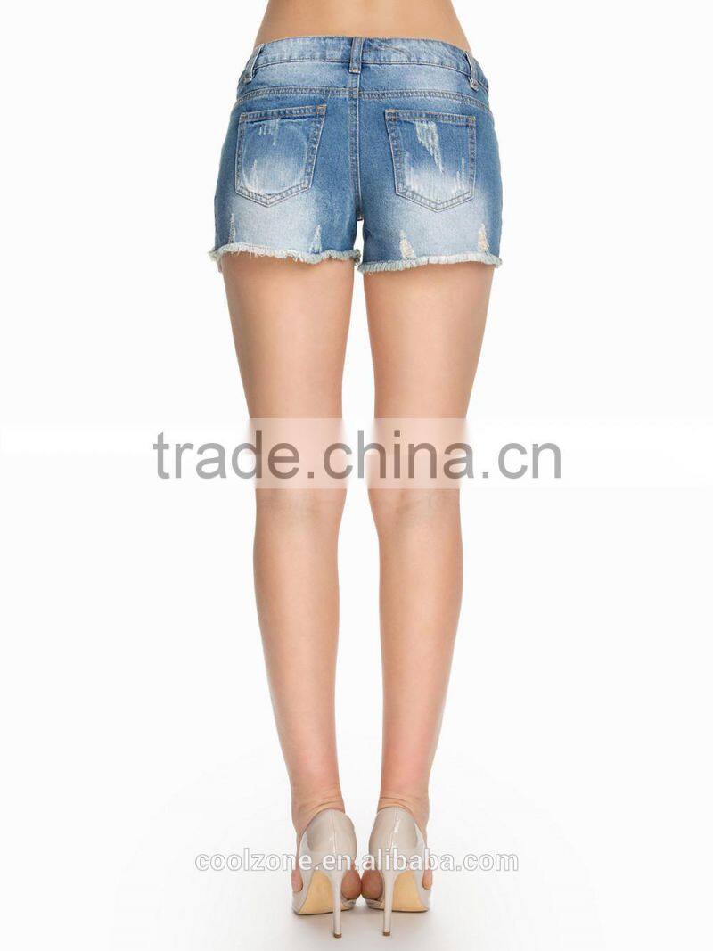 Latest fashion design stone washed shorts women/sexy denim shorts with trim