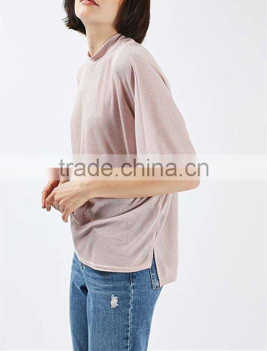 Blank women metallic batwing t-shirt